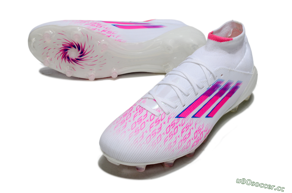 Men's Adidas F50 Elite Mid FG Firm Ground High-Tops Football Boots - White/Vibrant Pink/Electric Blue 3