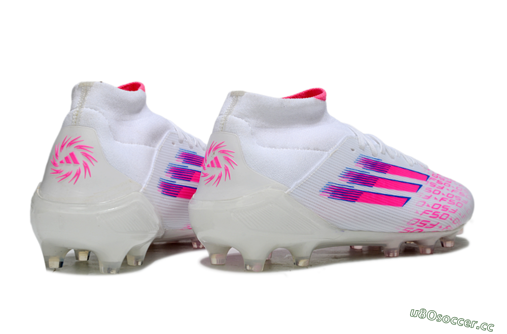 Men's Adidas F50 Elite Mid FG Firm Ground High-Tops Football Boots - White/Vibrant Pink/Electric Blue 6