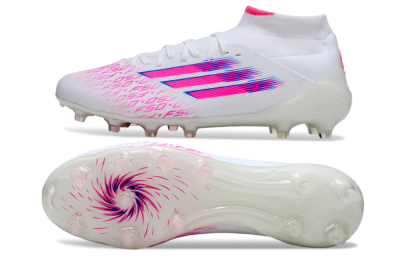 Men's Adidas F50 Elite Mid FG Firm Ground High-Tops Football Boots - White/Vibrant Pink/Electric Blue