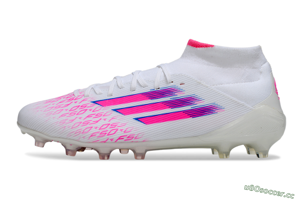 Men's Adidas F50 Elite Mid FG Firm Ground High-Tops Football Boots - White/Vibrant Pink/Electric Blue 0