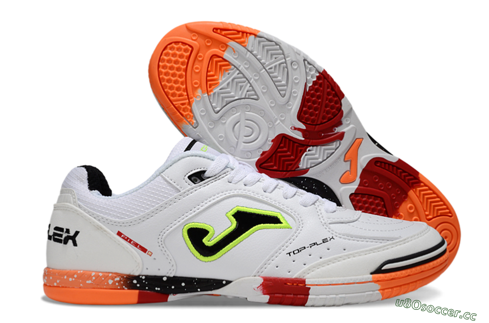 Men's Joma Top Flex IC Indoor & Futsal Low-Tops Football Shoes - White/Neon Green/Orange Blaze 2