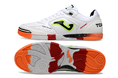 Men's Joma Top Flex IC Indoor & Futsal Low-Tops Football Shoes - White/Neon Green/Orange Blaze