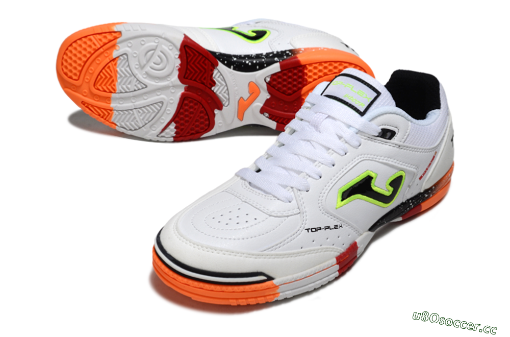 Men's Joma Top Flex IC Indoor & Futsal Low-Tops Football Shoes - White/Neon Green/Orange Blaze 3