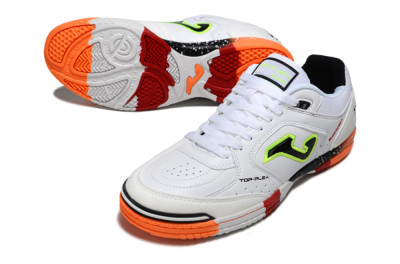 Men's Joma Top Flex IC Indoor & Futsal Low-Tops Football Shoes - White/Neon Green/Orange Blaze