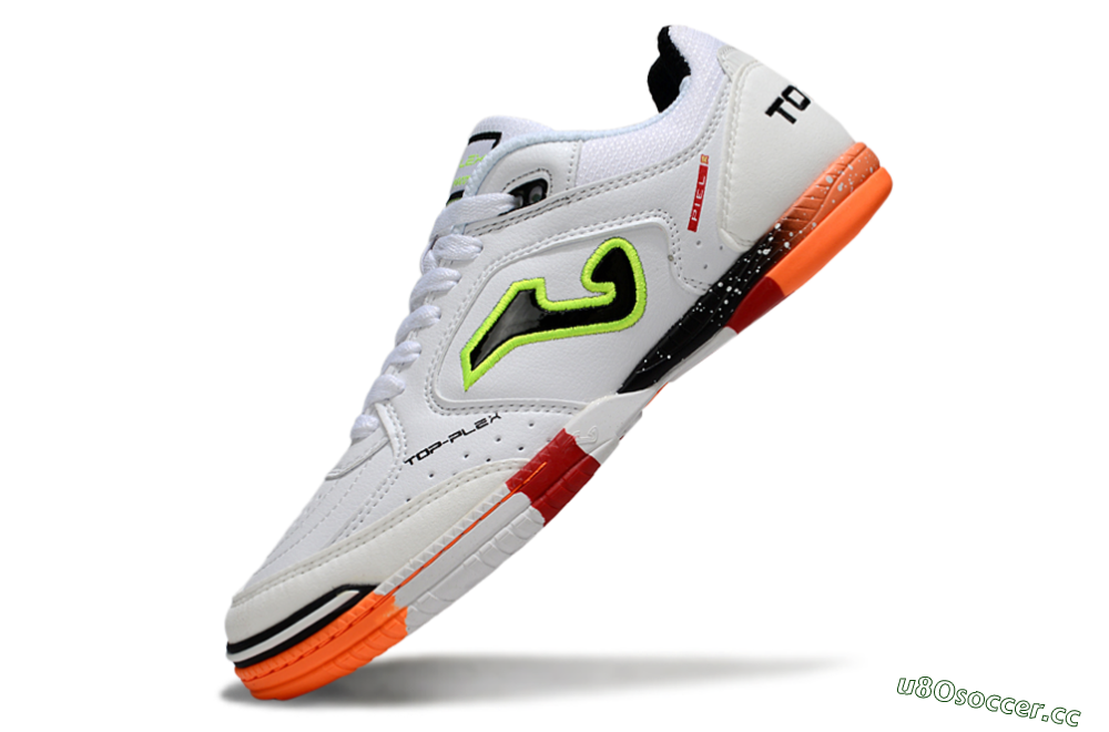 Men's Joma Top Flex IC Indoor & Futsal Low-Tops Football Shoes - White/Neon Green/Orange Blaze 5