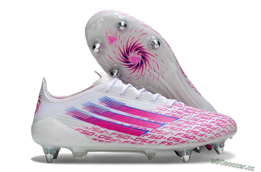 Men's Adidas F50 Elite SG Soft Ground Low-Tops Football Boots - White/Bright Pink/Blue Fusion 2
