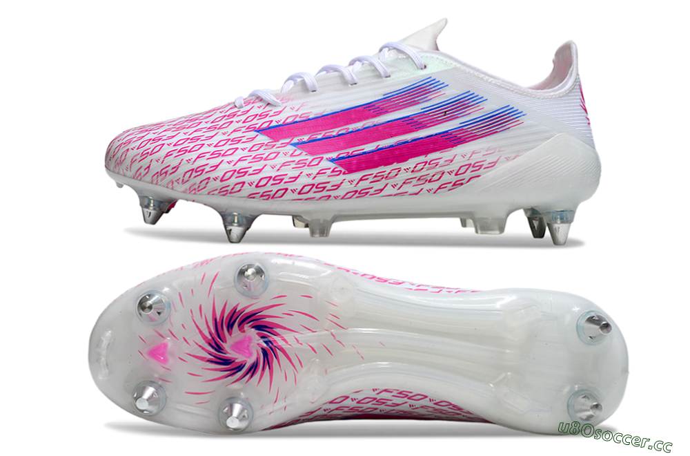 Men's Adidas F50 Elite SG Soft Ground Low-Tops Football Boots - White/Bright Pink/Blue Fusion 1
