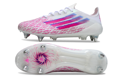 Men's Adidas F50 Elite SG Soft Ground Low-Tops Football Boots - White/Bright Pink/Blue Fusion