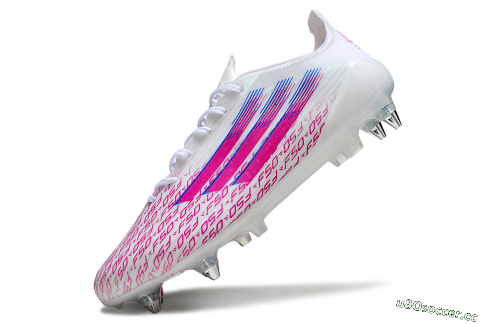 Men's Adidas F50 Elite SG Soft Ground Low-Tops Football Boots - White/Bright Pink/Blue Fusion 5