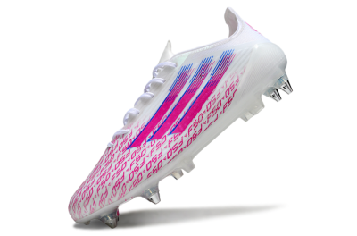 Men's Adidas F50 Elite SG Soft Ground Low-Tops Football Boots - White/Bright Pink/Blue Fusion
