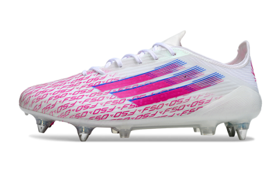 Men's Adidas F50 Elite SG Soft Ground Low-Tops Football Boots - White/Bright Pink/Blue Fusion