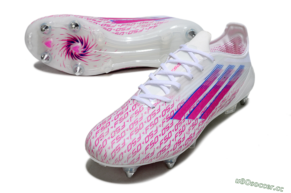 Men's Adidas F50 Elite SG Soft Ground Low-Tops Football Boots - White/Bright Pink/Blue Fusion 3