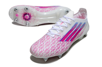 Men's Adidas F50 Elite SG Soft Ground Low-Tops Football Boots - White/Bright Pink/Blue Fusion