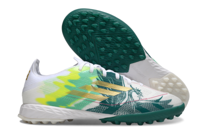 Men's Adidas F50 Pro TF Artificial Turf Low-Tops Football Shoes - White/Green Splash/Golden Burst