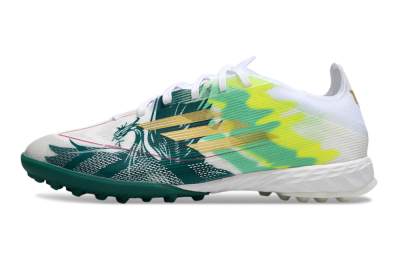 Men's Adidas F50 Pro TF Artificial Turf Low-Tops Football Shoes - White/Green Splash/Golden Burst