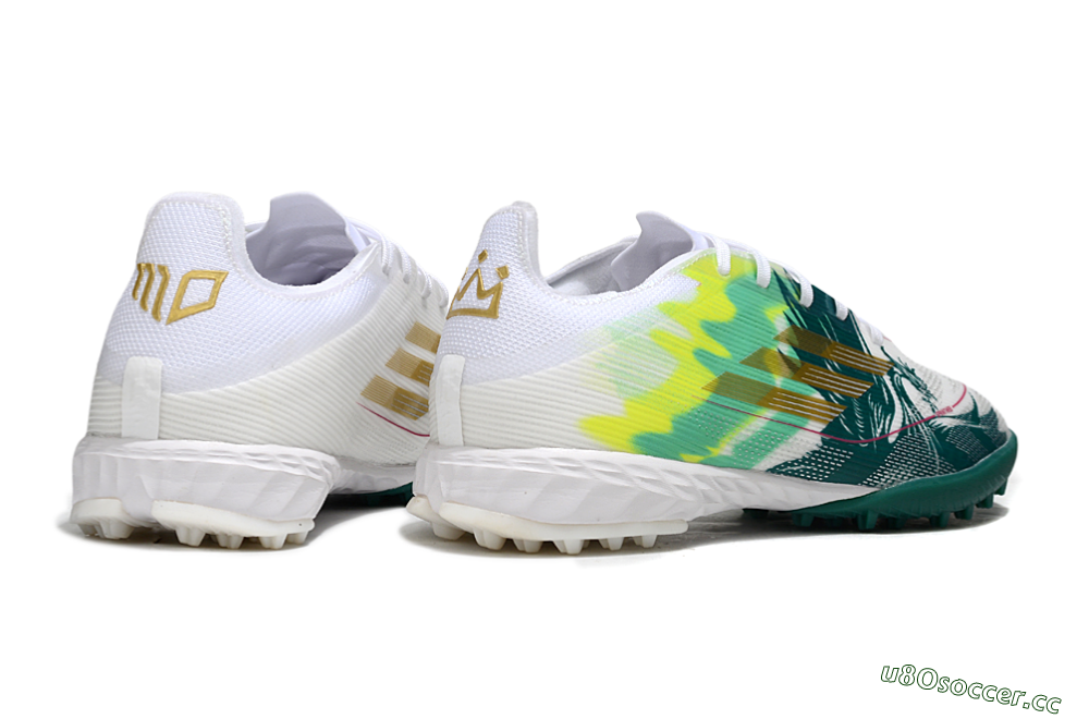 Men's Adidas F50 Pro TF Artificial Turf Low-Tops Football Shoes - White/Green Splash/Golden Burst 6