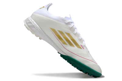 Men's Adidas F50 Pro TF Artificial Turf Low-Tops Football Shoes - White/Green Splash/Golden Burst