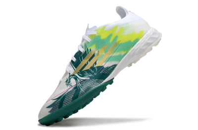 Men's Adidas F50 Pro TF Artificial Turf Low-Tops Football Shoes - White/Green Splash/Golden Burst