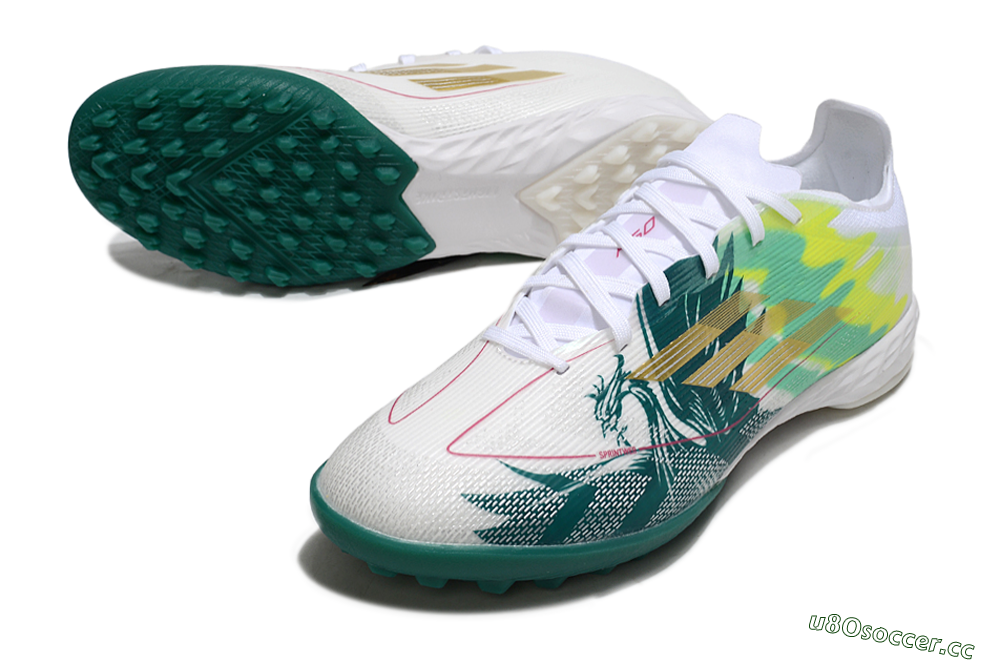 Men's Adidas F50 Pro TF Artificial Turf Low-Tops Football Shoes - White/Green Splash/Golden Burst 3