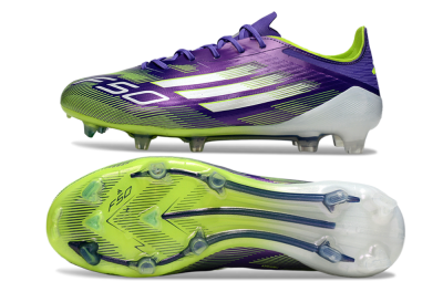 Unisex Adidas F50 Elite FG Firm Ground Low-Tops Football Boots - Purple/Vivid Green/Neon Purple