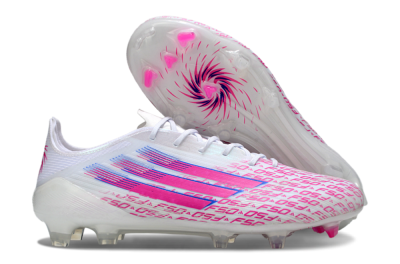 Unisex Adidas F50 Elite FG Firm Ground Low-Tops Football Boots - White/Fuchsia Pink/Blue