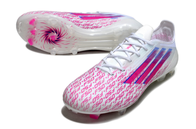 Unisex Adidas F50 Elite FG Firm Ground Low-Tops Football Boots - White/Fuchsia Pink/Blue