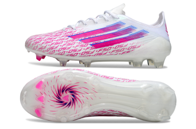 Unisex Adidas F50 Elite FG Firm Ground Low-Tops Football Boots - White/Fuchsia Pink/Blue