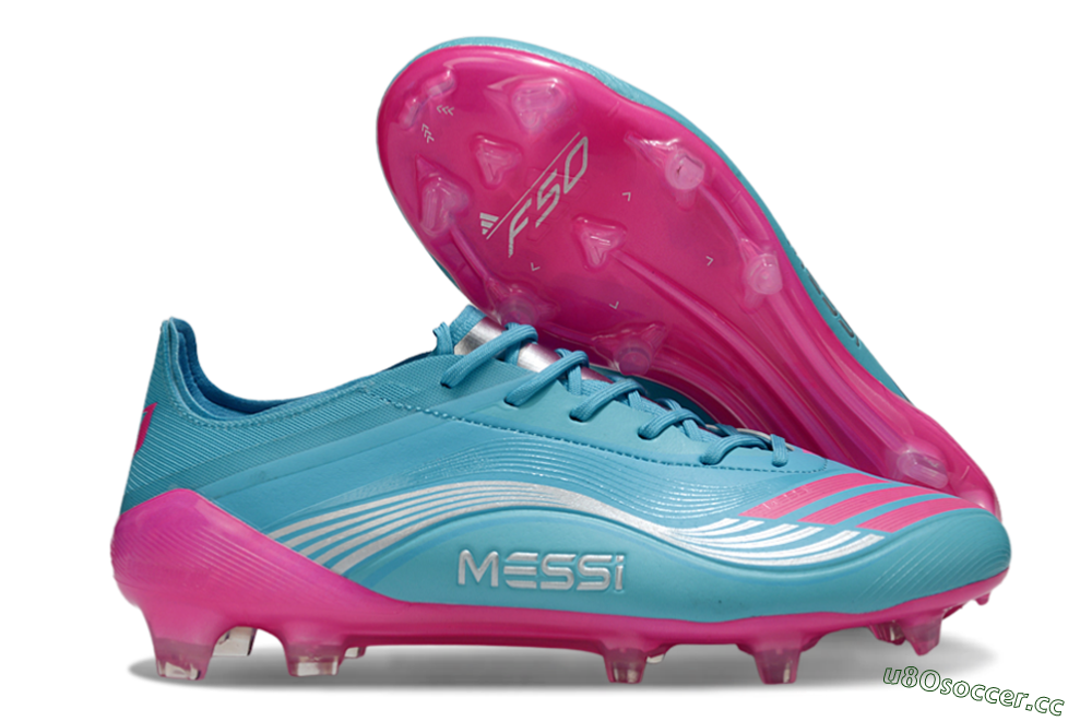 Unisex Messi x Adidas F50 Elite FG Firm Ground Low-Tops Football Boots - Cyan/Pink/Light Blue 2