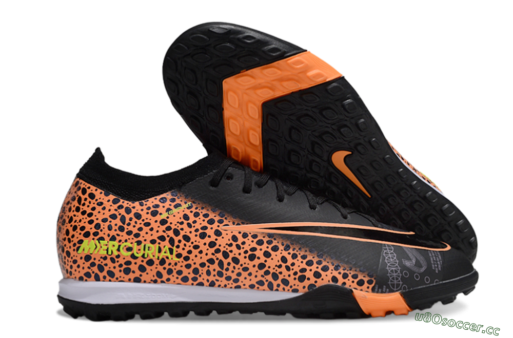 Unisex Nike Air Zoom Mercurial Vapor 16 Elite TF Artificial Turf Low-Tops Football Shoes - Black/Vibrant Orange/Neon Green 2