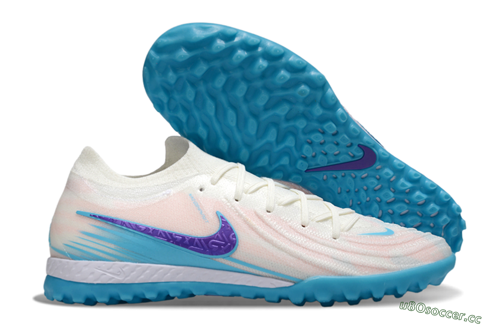 Men's Nike Phantom GX 2 Elite TF Artificial Turf Low-Tops Football Shoes - White/Azure Blue/Purple Fizz 2