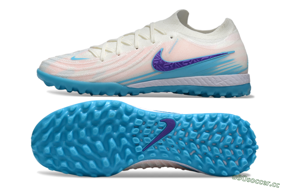 Men's Nike Phantom GX 2 Elite TF Artificial Turf Low-Tops Football Shoes - White/Azure Blue/Purple Fizz 1