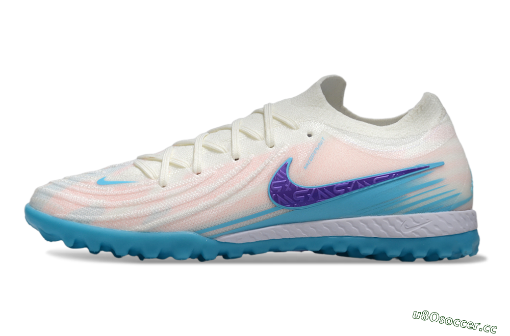 Men's Nike Phantom GX 2 Elite TF Artificial Turf Low-Tops Football Shoes - White/Azure Blue/Purple Fizz 0