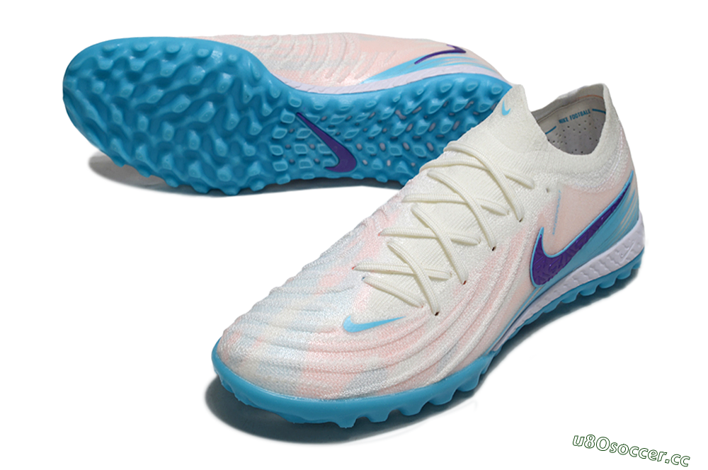 Men's Nike Phantom GX 2 Elite TF Artificial Turf Low-Tops Football Shoes - White/Azure Blue/Purple Fizz 3