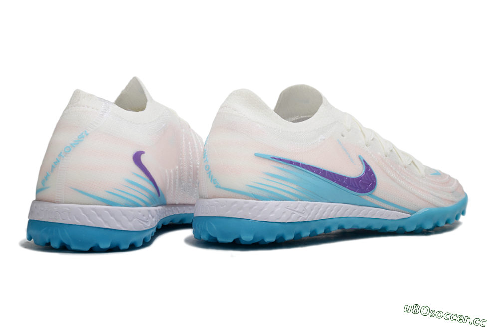 Men's Nike Phantom GX 2 Elite TF Artificial Turf Low-Tops Football Shoes - White/Azure Blue/Purple Fizz 6