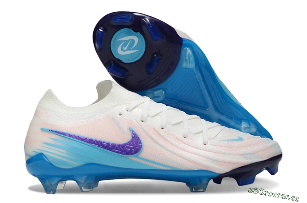 Men's Nike Phantom GX 2 Elite FG Firm Ground Low-Tops Football Boots - White/Sky Blue/Purple 2