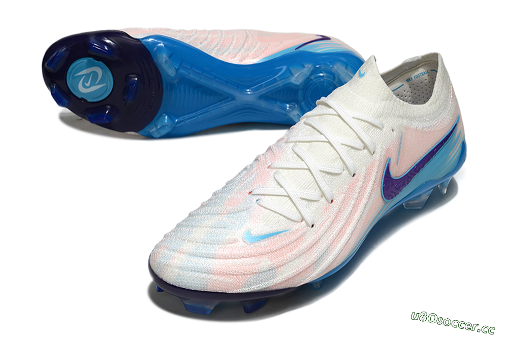 Men's Nike Phantom GX 2 Elite FG Firm Ground Low-Tops Football Boots - White/Sky Blue/Purple 3