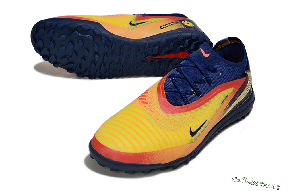 Unisex Nike Phantom 6 Low Elite TF Artificial Turf Low-Tops Football Shoes - Yellow/Sunset Orange/Navy Blue 3