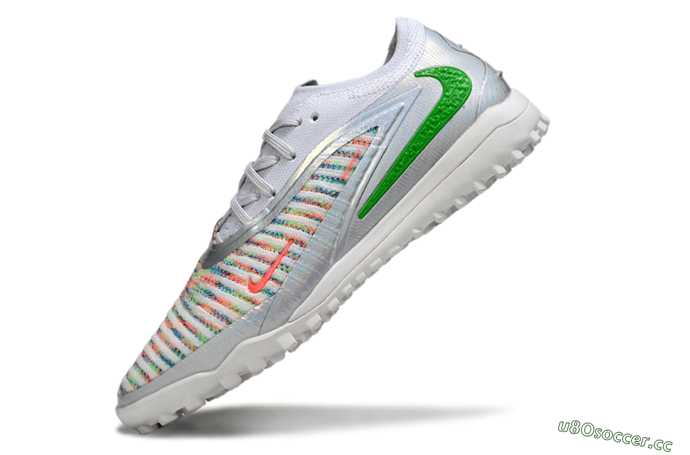 Unisex Nike Phantom 6 Low Elite TF Artificial Turf Low-Tops Football Shoes - White/Electric Green/Coral Pink 5