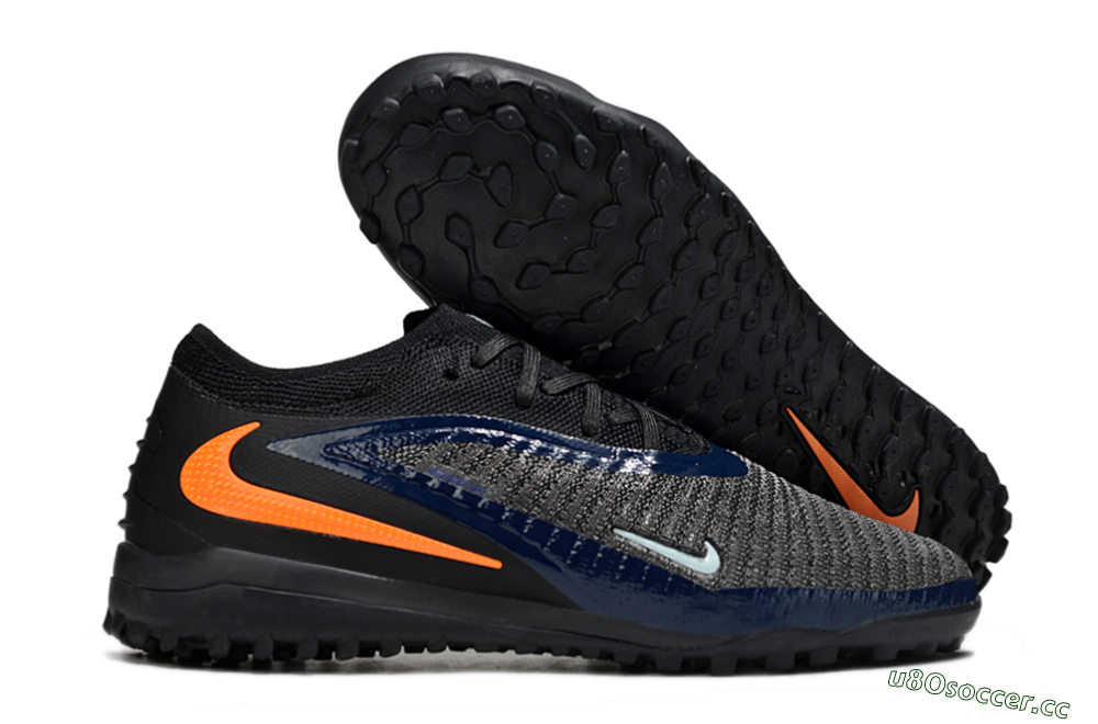 Unisex Nike Phantom 6 Low Elite TF Artificial Turf Low-Tops Football Shoes - Black/Navy Blue/Neon Orange 2