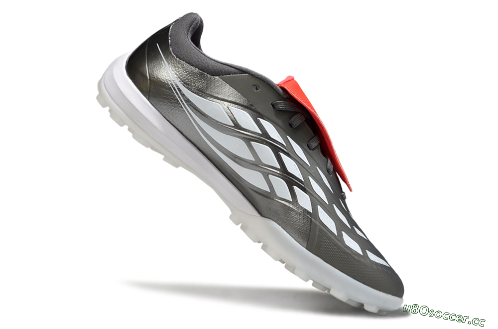 Men's Adidas Predator League Fold-Over Tongue TF Artificial Turf Low-Tops Football Shoes - Gray/Electric Orange/White 4