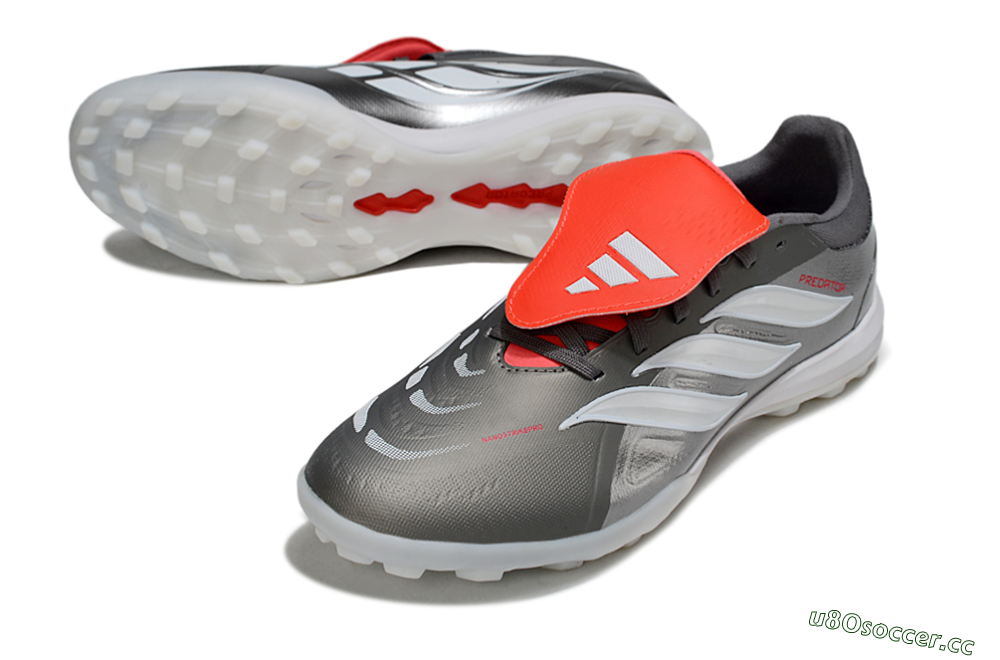 Men's Adidas Predator League Fold-Over Tongue TF Artificial Turf Low-Tops Football Shoes - Gray/Electric Orange/White 3