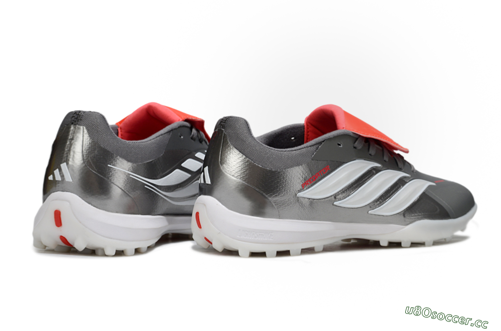 Men's Adidas Predator League Fold-Over Tongue TF Artificial Turf Low-Tops Football Shoes - Gray/Electric Orange/White 6