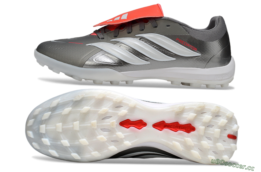 Men's Adidas Predator League Fold-Over Tongue TF Artificial Turf Low-Tops Football Shoes - Gray/Electric Orange/White 1