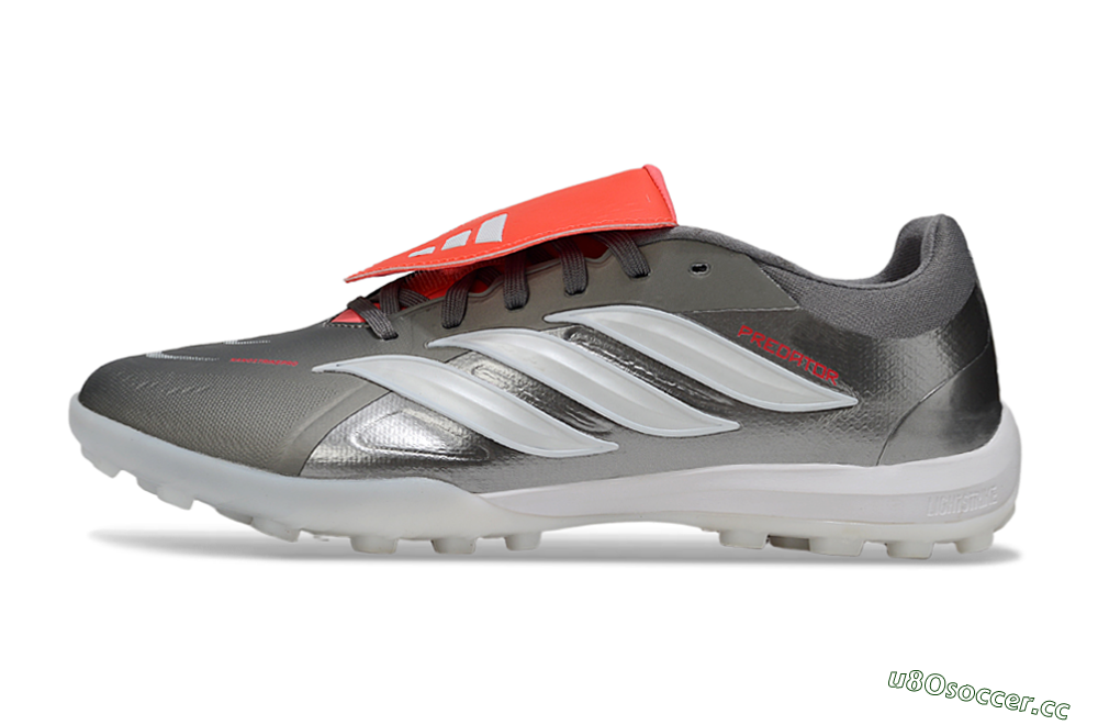 Men's Adidas Predator League Fold-Over Tongue TF Artificial Turf Low-Tops Football Shoes - Gray/Electric Orange/White 0