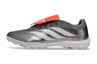 Men's Adidas Predator League Fold-Over Tongue TF Artificial Turf Low-Tops Football Shoes - Gray/Electric Orange/White