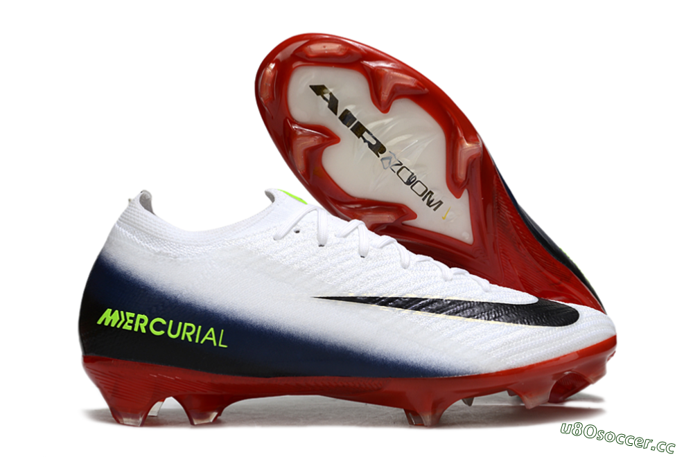 Unisex Nike Air Zoom Mercurial Vapor 16 Elite FG Firm Ground Low-Tops Football Boots - White/Vibrant Red/Navy Blue 2