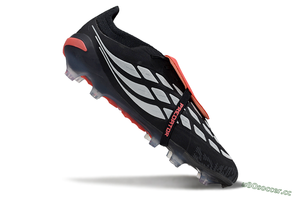 Men's Adidas Predator 26 Elite Fold-Over Tongue FG Firm Ground Low-Tops Football Boots - Black/Vibrant Red/Metallic Silver 4
