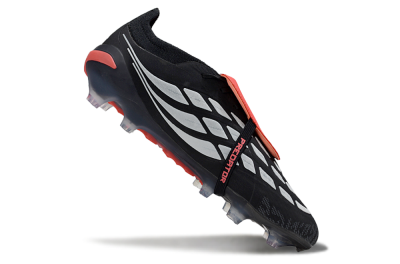 Men's Adidas Predator 26 Elite Fold-Over Tongue FG Firm Ground Low-Tops Football Boots - Black/Vibrant Red/Metallic Silver