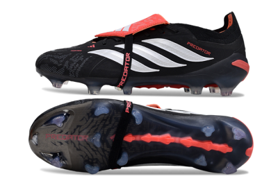 Men's Adidas Predator 26 Elite Fold-Over Tongue FG Firm Ground Low-Tops Football Boots - Black/Vibrant Red/Metallic Silver