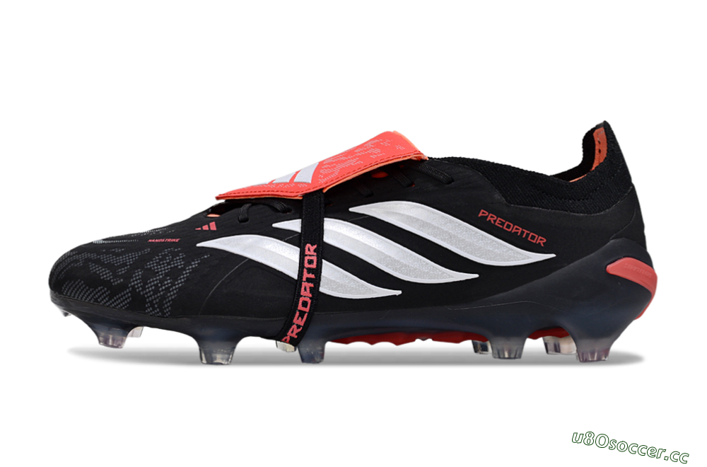 Men's Adidas Predator 26 Elite Fold-Over Tongue FG Firm Ground Low-Tops Football Boots - Black/Vibrant Red/Metallic Silver 0